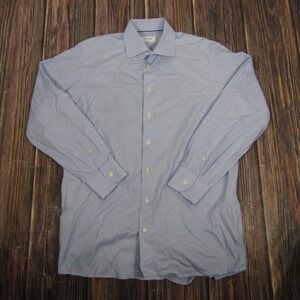 Eton Dress Shirt Mens 16 Blue Check Contemporary Fit Long Sleeve Button Front